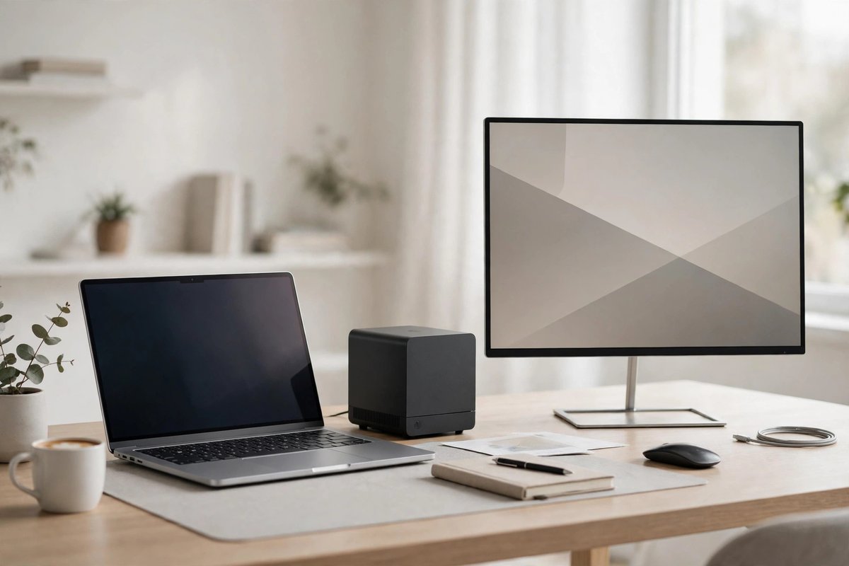 Modern laptop and desktop computer on a desk