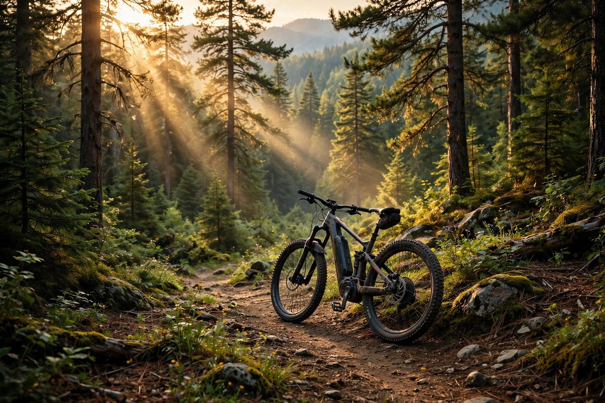 Electric mountain bike on a forest trail