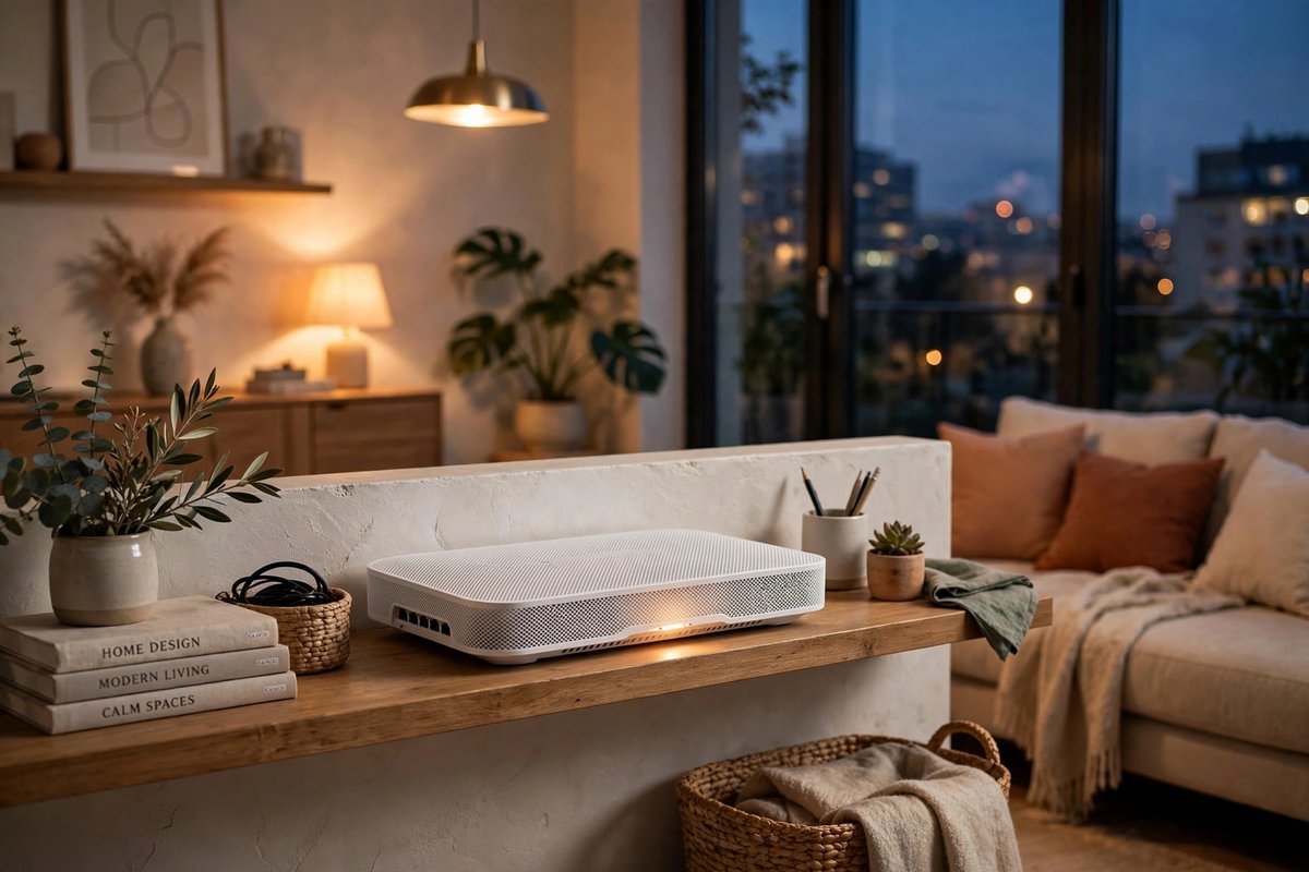 Mesh Wi-Fi router in a modern living room