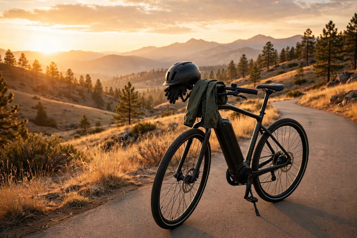 Electric bike on a scenic trail at golden hour