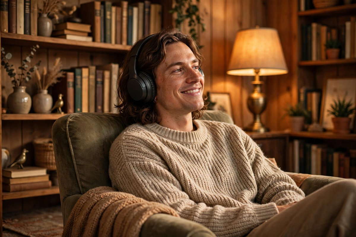 Listening to an audiobook with headphones