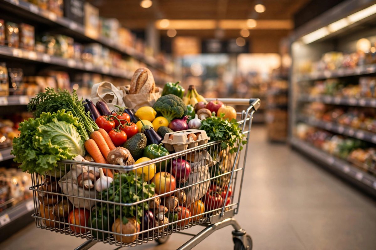 Grocery cart full of fresh food