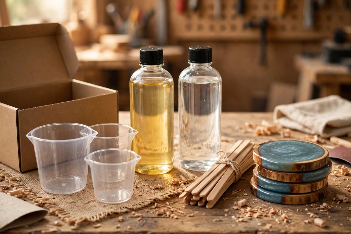 JDiction deep pour epoxy kit with finished resin coasters
