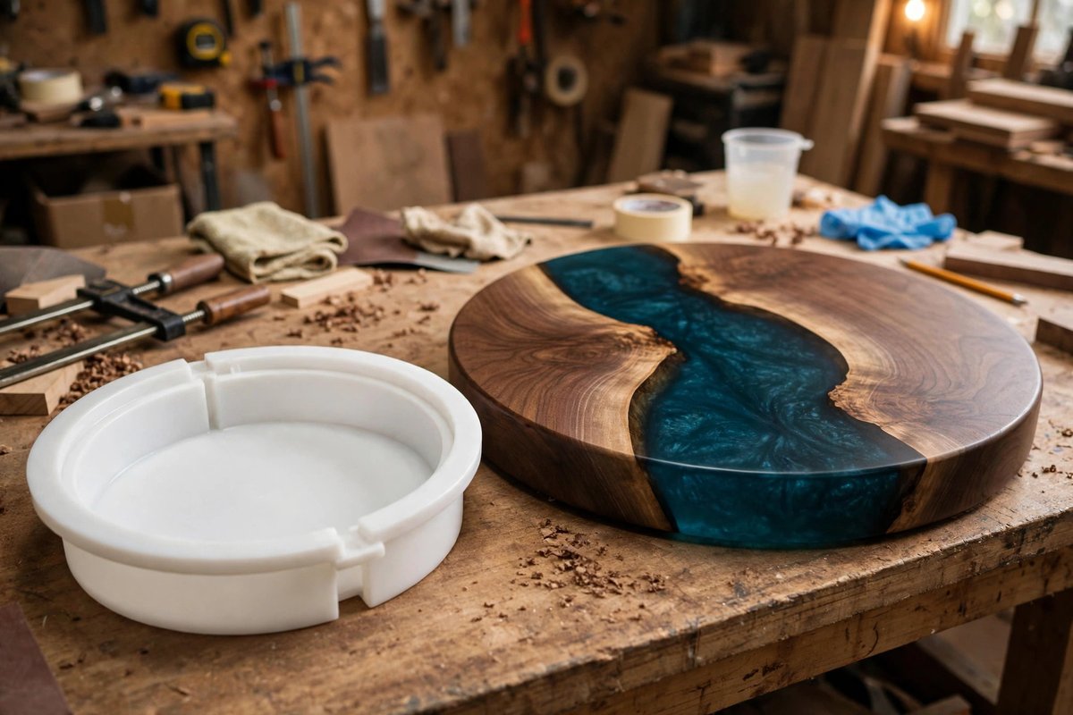 Kalinta round no-seal resin mold with a finished round river side table