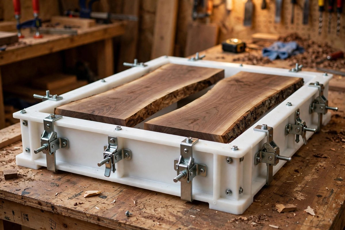 GROWLING reusable HDPE epoxy mold form with walnut slabs