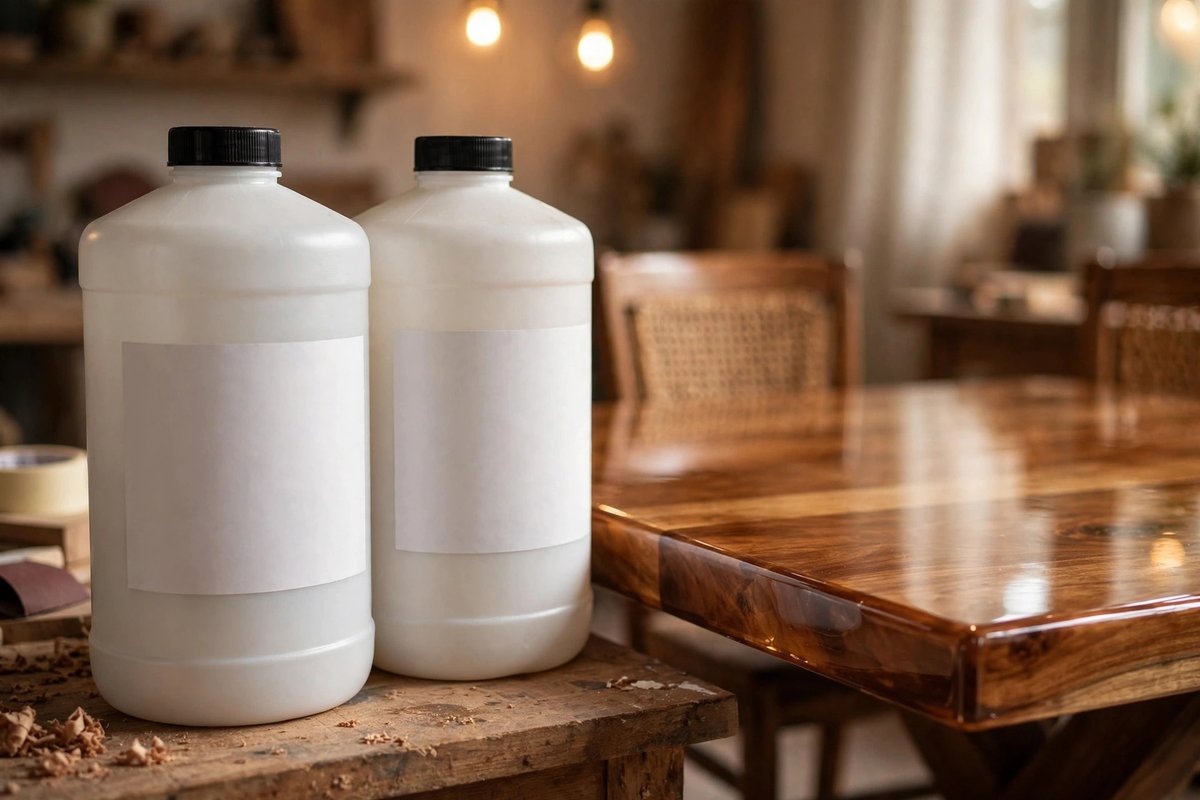 Promise Epoxy two-gallon tabletop kit beside a finished dining table
