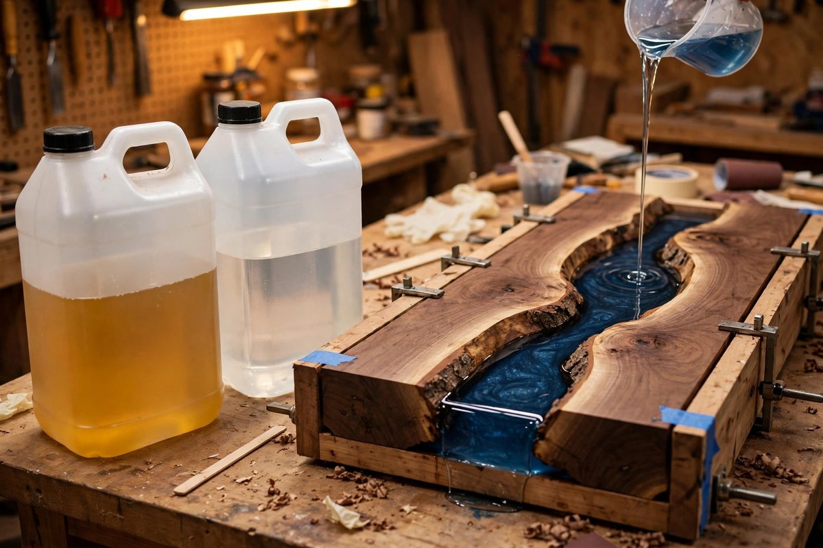 Deep pour epoxy river table