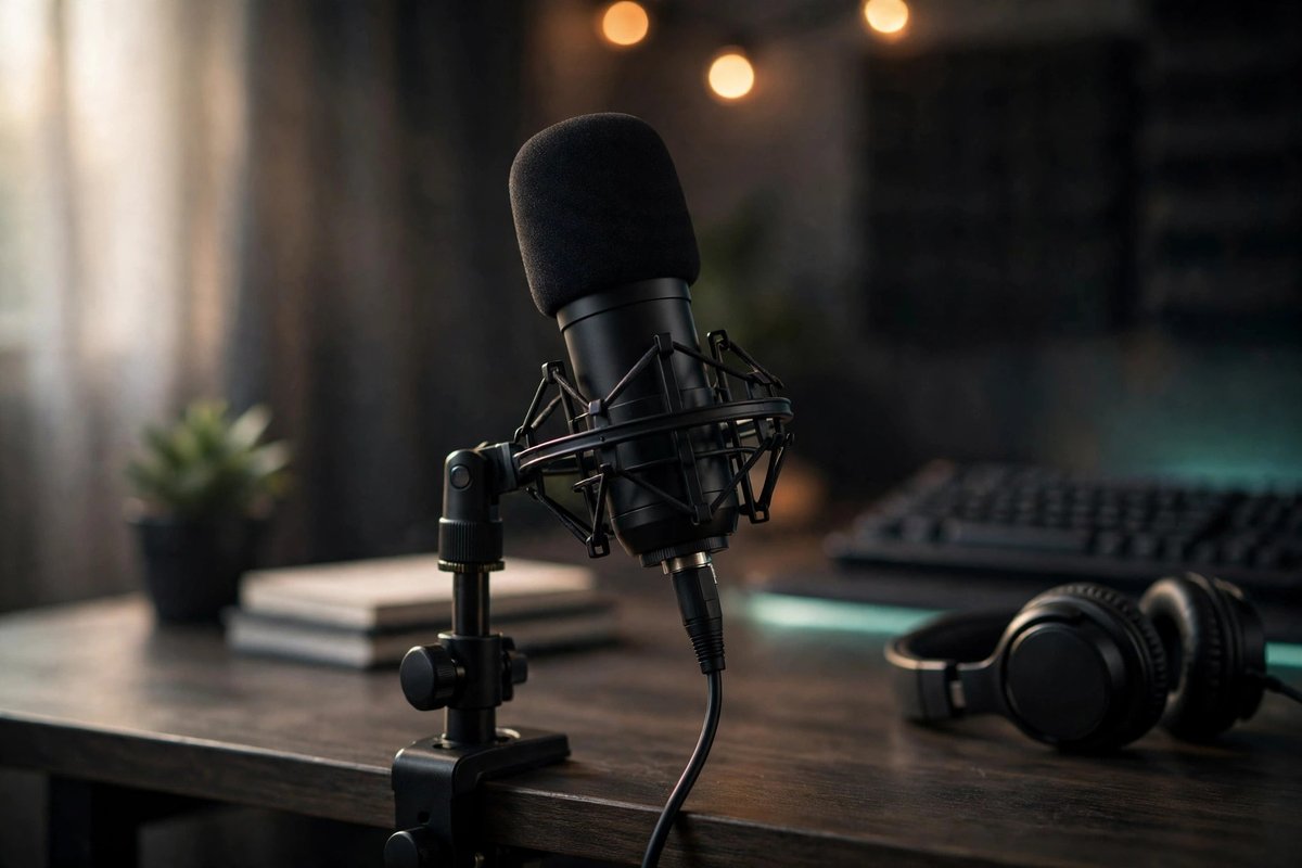 HyperX QuadCast 2 microphone on a desk stand