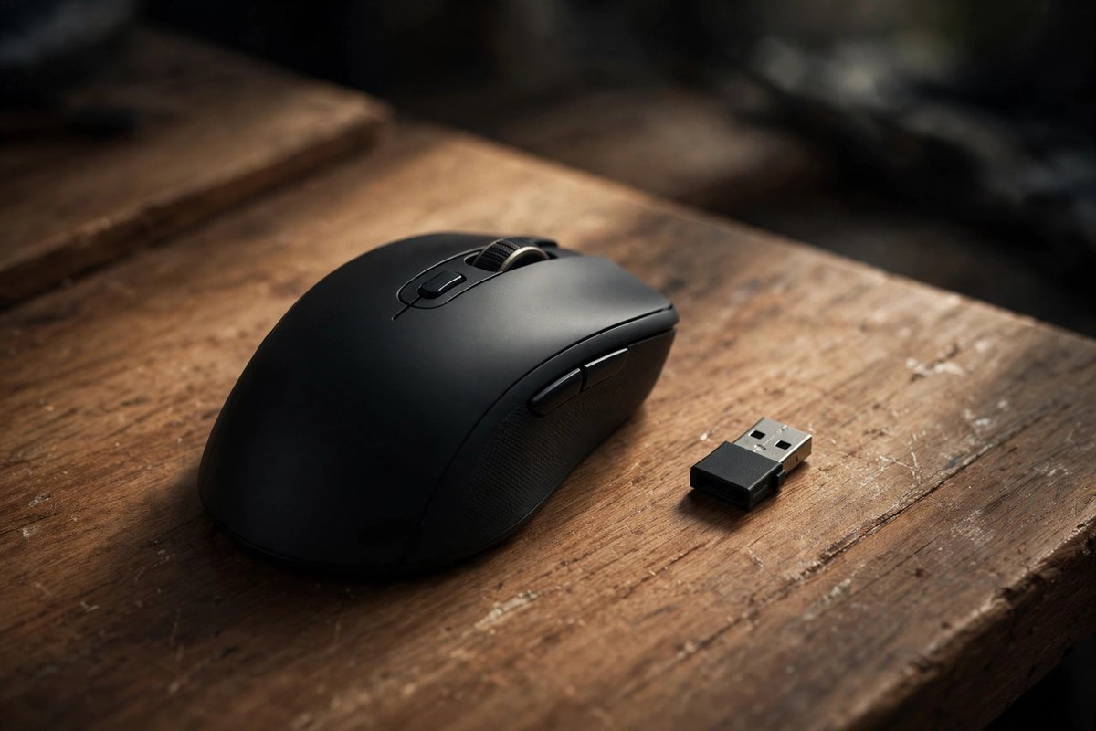 Logitech G305 LIGHTSPEED mouse with USB receiver on a desk