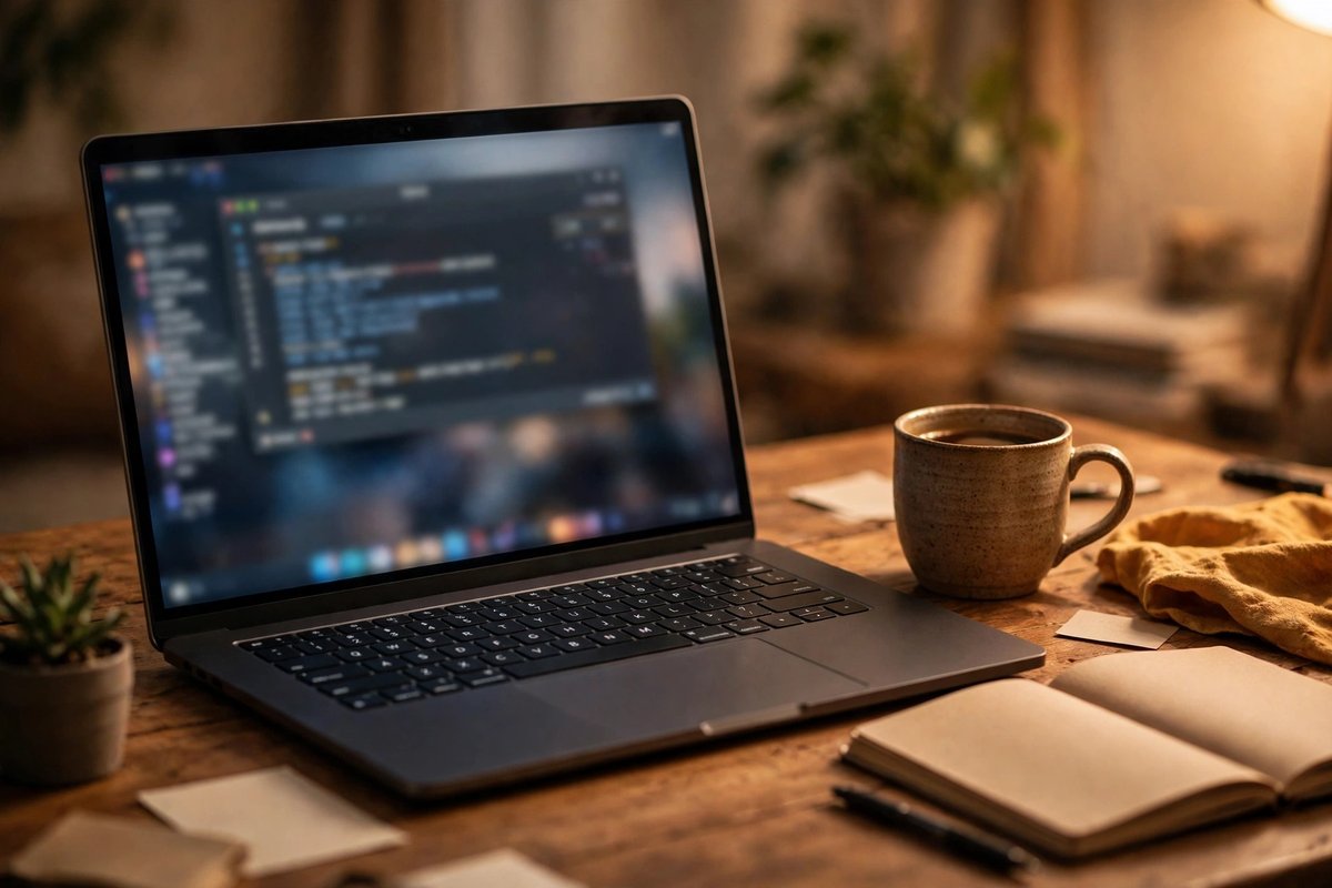 Laptop running Linux with a terminal open
