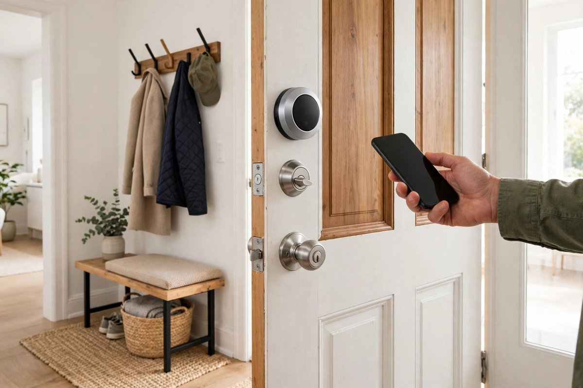 August Wi-Fi Smart Lock on the inside of a front door