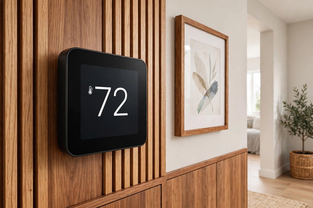 ecobee Smart Thermostat Premium on a hallway wall