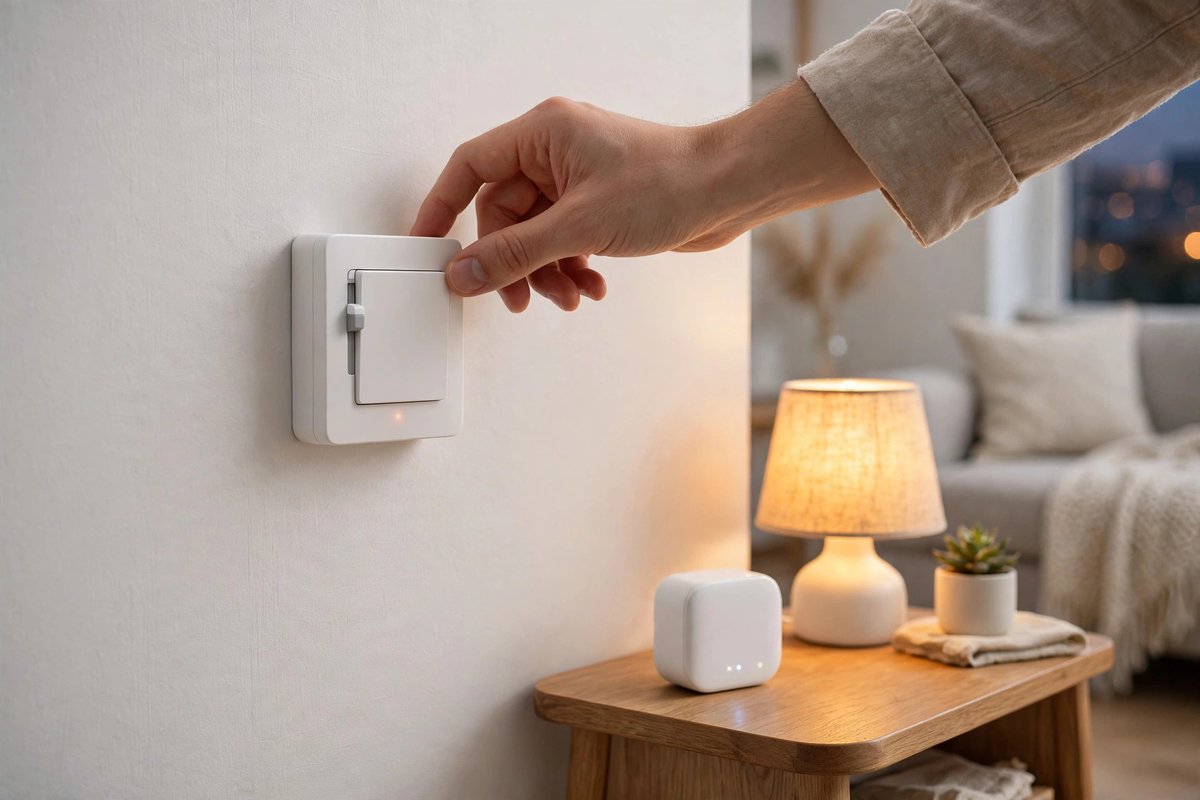 Lutron Caseta smart dimmer switch on a wall